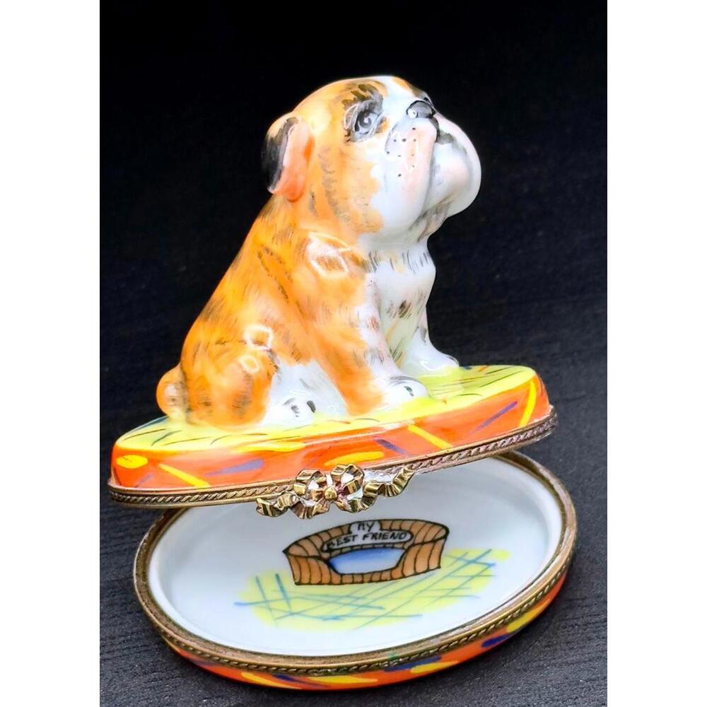 Rare & Authentic Large Sinclair Limoges Bulldog Trinket Box Hand Painted France - Picture 9 of 9